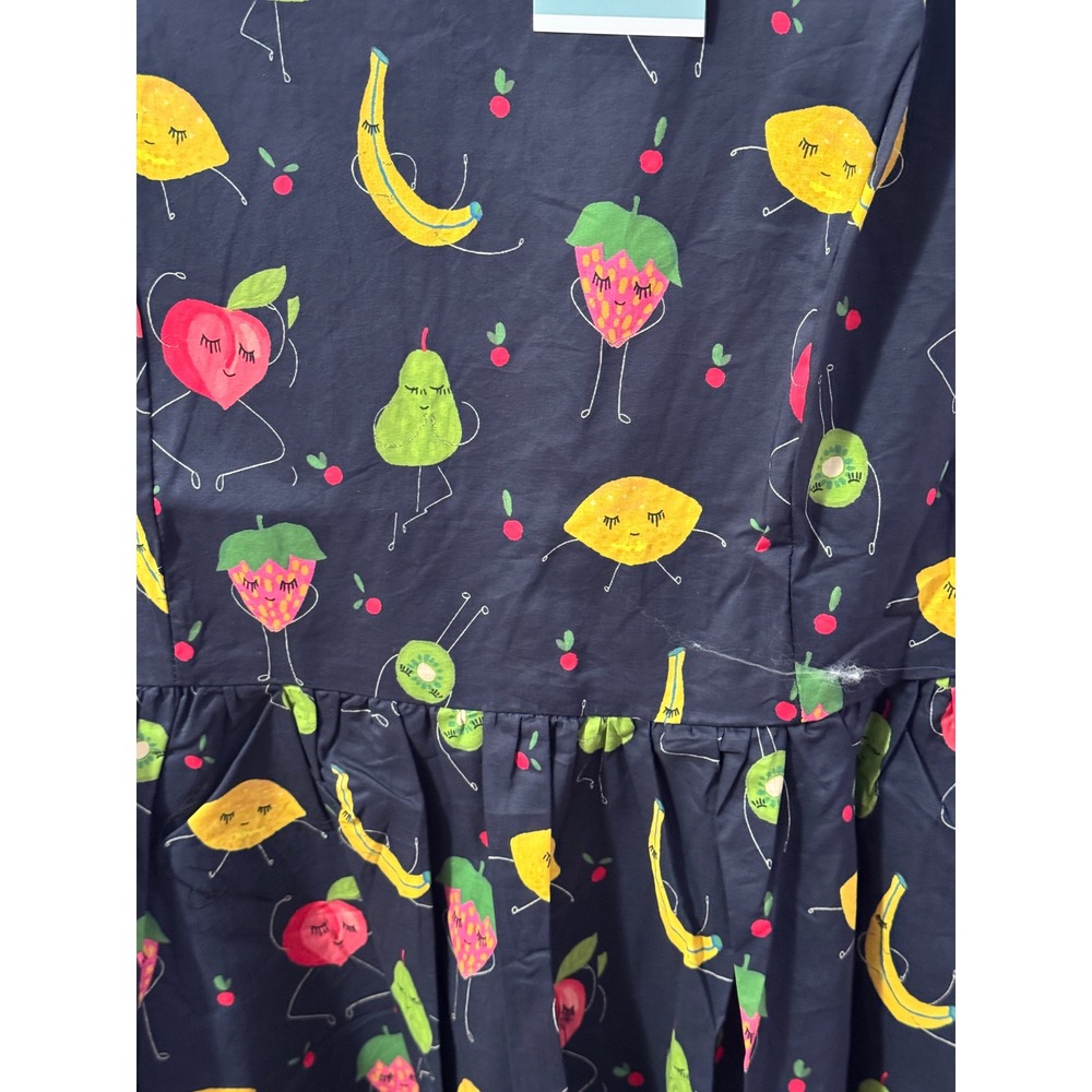 Tulip B Dancing Fruit Print Dress Womens Medium Navy Blue Novelty Fit Flare NWT - Picture 3 of 10